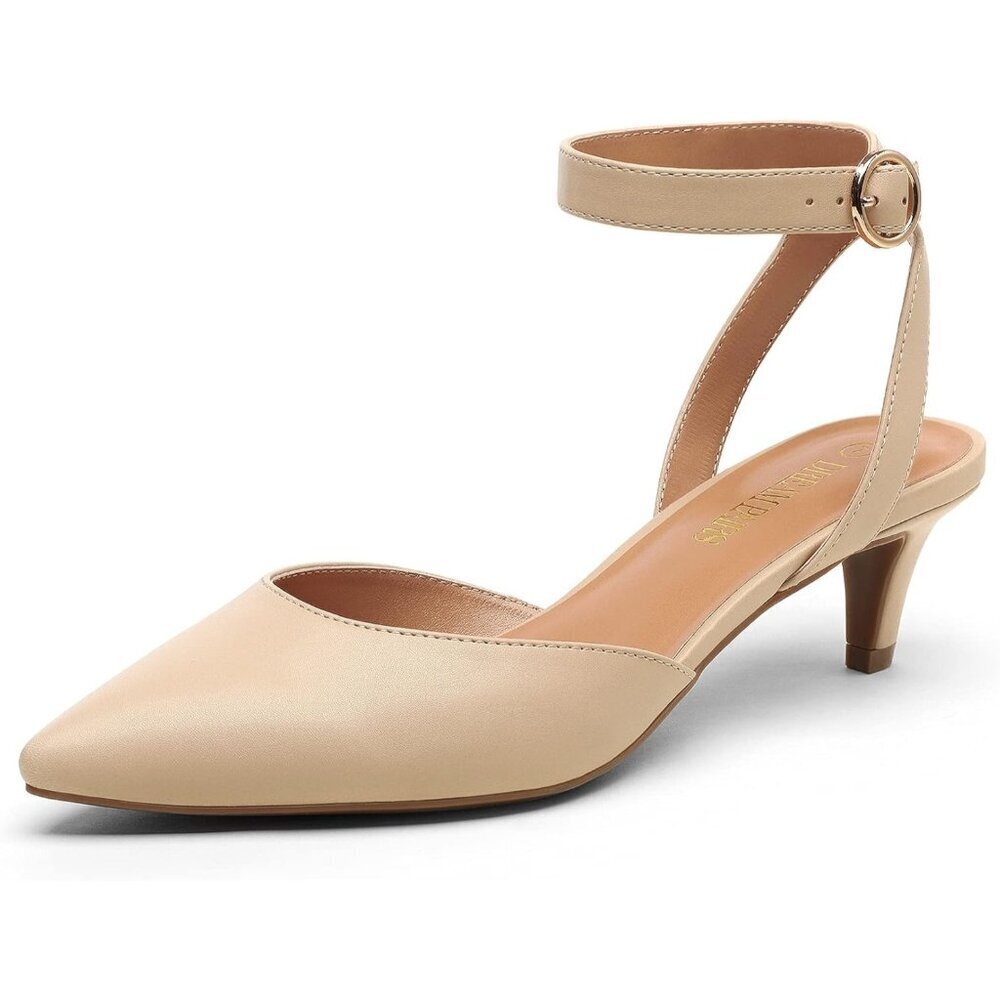 Dream Pairs Women Nude Faux Leather Closed Pointed Toe Ankle Strap Pump Shoes
